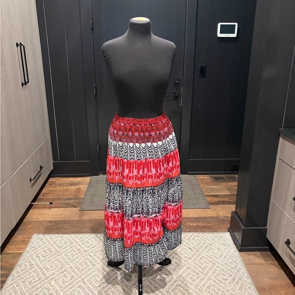 Kim Rogers Dresses & Skirts - Kim Rogers Boho Tiered Cotton Maxi Skirt Red Black White Size M